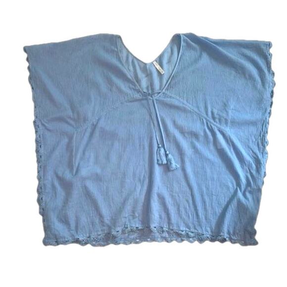 Seafolly Australia Sky Blue Crepe Swim Coverup Tassel Tie Embroidery Hem Size M - Picture 3 of 11